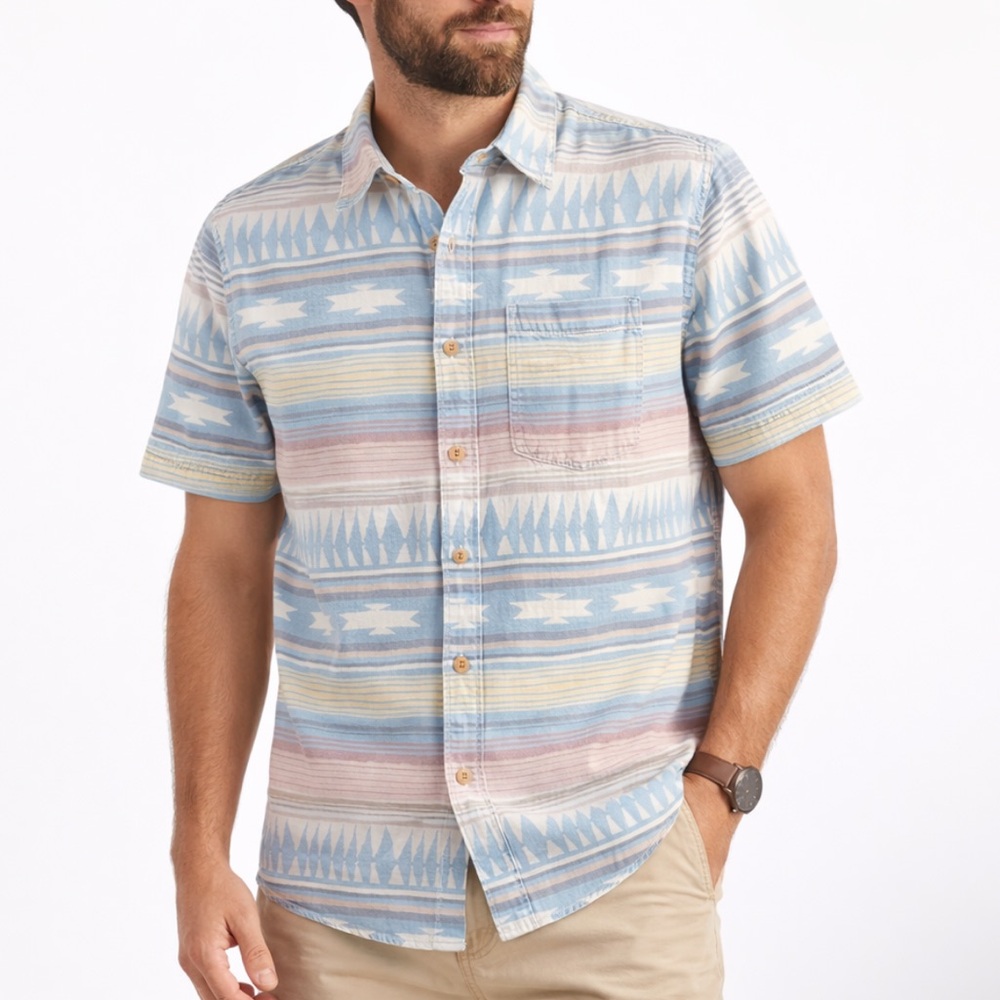 CPO PROVISIONS Southwestern Aztec Stripe Button Shirt Casual Coastal Boho Mens M
